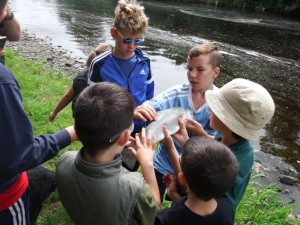 Checking out the blue trout caught by Rory!